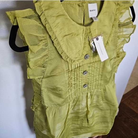 Anthropologie Maeve Peter Pan Collar Sheer Pintuck Babydoll Shirt - Picture 8 of 12